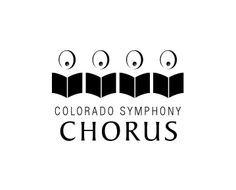 the colorado syphony choir logo is shown in black and white, with three heads on