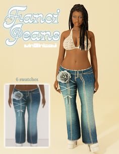 an image of a woman in jeans with flowers on her waist and the words, fanci