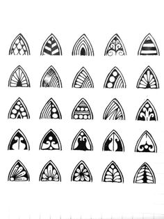 a bunch of different types of windows drawn in black and white ink on a piece of paper