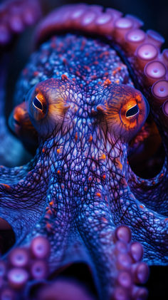 an octopus with its eyes open and glowing