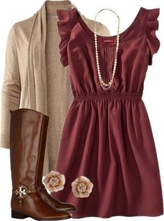 I love this romantic fall look, the colors, the fit, and the accessories. Rok Outfit, Mode Tips, Outfit Trends, Inspired Outfits, Looks Style, Mode Inspiration, Polyvore Outfits, Fall Winter Outfits