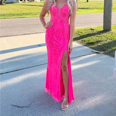 Hot Pink Sequin Prom Dress; Worn Once, Like Brand New Prom Dresses Hot Pink, Pink Sequin Prom Dress, Hot Pink Long Dress, Long Sparkly Dresses, Hot Pink Prom Dresses, Pink Birthday Dress, Pink Sparkly Dress, Cotillion Dresses, Hot Pink Prom Dress