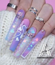 3d Acrylic Nail Art, Nails Art Designs, Purple Acrylic Nails, Long Acrylic Nail Designs