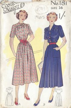 1940s Vintage Sewing Pattern DRESS B36" (R71) | eBay Economy Design, 1940s Dress Pattern, London College Of Fashion, Scale Pattern, Vogue Sewing, Vogue Sewing Patterns, 1940s Dresses, Couture Vintage, Pattern Dress