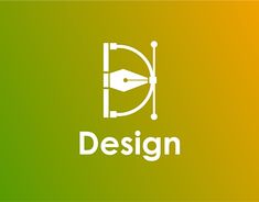 the logo for design is shown on a green and yellow background with an arrow in it