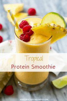 a tropical smoothie with raspberries and lime