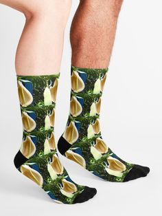 "Monstera Deliciosa - Monster Delicious Exotic Flower and Leafs" Socks by ilovesbd | Redbubble Crazy Socks Outfit, Cute Socks Outfit, Sock Boots Outfit, Holiday Socks, Sock Outfits, Monstera Deliciosa, Fuzzy Socks, Winter Socks, Crazy Socks