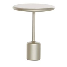 a small white table with a metal base