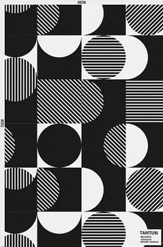 an abstract black and white poster with circles on it's sides, all in different sizes