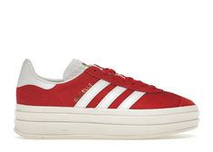 Adidas Gazelle Outfit, Red Platform Shoes, Adidas Gazelle Bold, Gazelle Bold, Bold Shoes, Gold Adidas, Red Platform, Red Cloud, Adidas Shoes Women