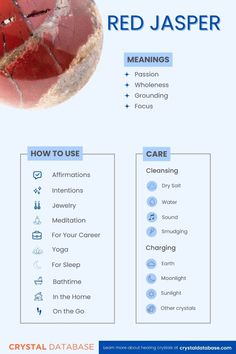 the red jasper info sheet with instructions on how to use it and how to use