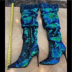 New Mermaid Thigh High Boots Size 13 Very Sparkly!!! Pleaser Shoes, Thigh High Boots, Thigh High, Over The Knee Boots, Thigh Highs, Over The Knee, Cream White, High Boots, Size 13