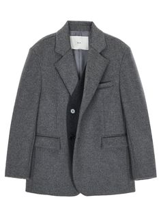 Dunst layered detailed heavy wool blazer in melange grey. Outer shell 100% Wool. Other shell 62% Wool 30% Polyester 6% Nylon 2% Polyurethane. Lining 100% Polyester. UDJA3D12 1G2 PIPE AND ROW Grey Pleated Skirt, Mock Turtleneck Sweater, Grey Outfit, Lady Grey, Single Breasted Jacket, Mock Turtleneck, Oversized Silhouette, Grey Pants, Wool Blazer