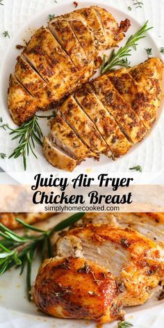 juicy air fryer chicken breast on a white plate