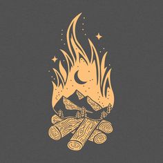 a campfire with logs and stars on it