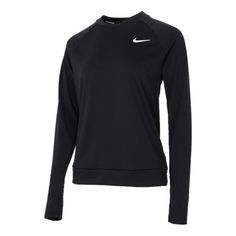 (WMNS) Nike Casual Sports Long Sleeves Round Neck Black Hoodie CU3271-010 (Women's/Joggers) Husband Clothes, Long Sleeve Athletic Shirt, Women's Joggers, Nike Clothes, Nike Casual, Basketball Season, Athletic Clothes, Nike Long Sleeve, Christmas Clothes