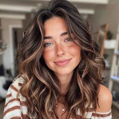 Layered Dimensional Brunette, Natural Brunette Hair With Highlights, Fall Hair Caramel Brunettes, Medium Brown Hair With Blue Eyes, Brunette Bronze Highlights, Womens Balayage Hair, Few Foils Highlights, Sunkist Highlights Brunettes, Summer Brown Hair With Highlights