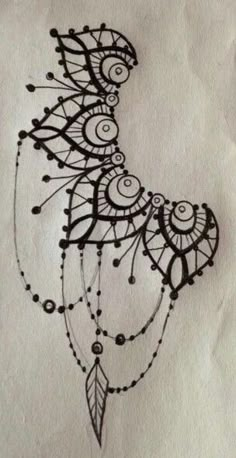 a drawing of a bird with beads on it's tail