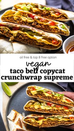 vegan taco bell copycat crunchwrap supreme with text overlay