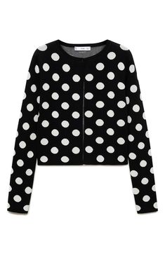 A single button punctuates the neckline of this cute cardigan that evokes playful retro style. Front button closure Crewneck 60% polyamide, 40% viscose Machine wash, dry flat Made in Turkey Polka Dot Vest, Mango Cardigan, Polka Dot Cardigan, Polka Dot Sweater, Cute Cardigans, Knitwear Cardigan, Black Fits, Black Cardigan, New Shoes