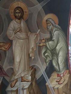 the painting on the wall depicts jesus and other people