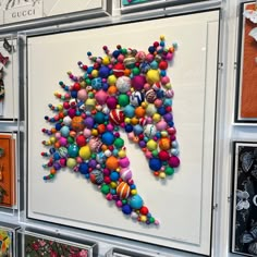 Pom-Pom Cavalier Textile Art by Stephen Wilson | Chairish Western Airbnb, Class Art Projects For Auction, Yarn Art For Kids, Class Projects For School Auction, Minimalist Museum, Frame Collage Wall, Pop Art Bathroom, Pom Pom Art, Whimsical Garden Decor