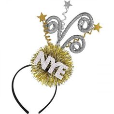 This whimsical hair accessory is topped with a fluffy pom with a star and NYE cutouts. Top off your New Year's look with this New Year's deluxe headband. Tinsel Headband, New Year Headband, Whimsical Hair, New Years Hat, Glitter Headbands, Fabric Glitter, Diy Balloon Decorations, Balloon Shop, Halloween Costume Shop