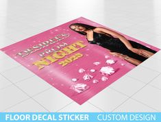 a floor decal sticker with a woman in black dress and diamonds on it