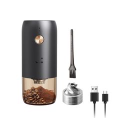 the coffee grinder is next to an electric device