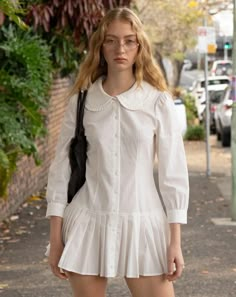 Pleat Shirt Dress - White - MY MUM MADE IT My Mum Made It Dress, Dress With White Shirt Under, Sweet Chilling, Lily Depp, My Mum Made It, 2024 Wishlist, Buttoned Dress, Pleated Shirt Dress, White Collared Shirt