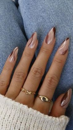 September Nails, Nude Nail Designs, Smink Inspiration, Almond Nails Designs, Makijaż Smokey Eye, Almond Nail, Thanksgiving Nails, Nail Polish Designs, Brown Nails