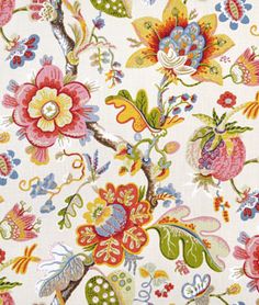 an image of colorful flowers on white fabric