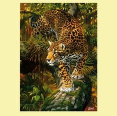 a painting of a leopard on a log in the jungle