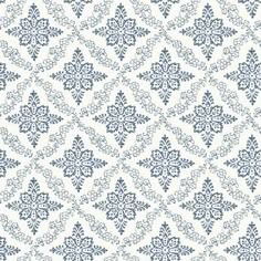 an ornate blue and white wallpaper pattern