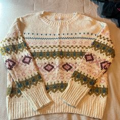 Oversized Crew Neck Sweater, Very Soft And Warm, Never Worn Upcycling Sweaters, Square Sweater, Hippie Sweaters, Oversize Sweater, Neck Accessories, Grandpa Sweater, Thrift Finds, Beige Sweater