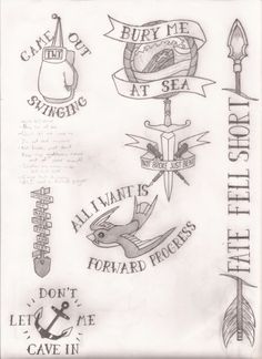 an old school tattoo design with different symbols