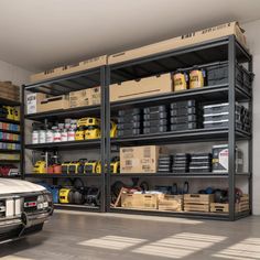 REIBII 3000LBS Garage Shelving Metal Garage Shelves, Industrial Metal Shelving, Heavy Duty Garage Shelving, Industrial Storage Racks, Tech Storage, Garage Shelving Units, Large Garage, Garage Shelves, Metal Garage