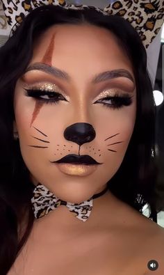 Cheetah Print Face Makeup, Cat Halloween Makeup For Women, Make Coelho, Coelho Halloween, Holloween Makeup Glam, Fantasy Makeup Easy, Kitty Makeup Halloween, Bunny Makeup Halloween