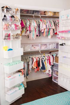 the closet is full of baby clothes and diapers for babies to use in their own home