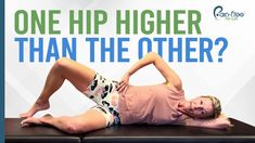 a woman laying on top of a table with the words, one hip higher than the other?