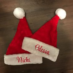 Celebrate the holidays with this festive customized Santa hat. In the comments section of your order please write the desired name and if you have a thread color preference. If we do not get a thread color preference, we will use red thread as shown in the pictures. Infant hat-16 inch circumference Toddler hat-18.5 inch circumference Adult hat- 23 inch circumference If you have questions please send us a message! Diy Santa Hat, Party Favors Christmas, 2023 Ideas, Infant Hat, Christmas Photo Booth, Kids Christmas Outfits, Holiday Hats, Personalized Hats, Christmas Party Outfit