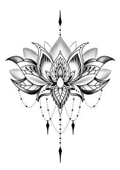 a black and white drawing of a lotus flower with diamonds on it's petals