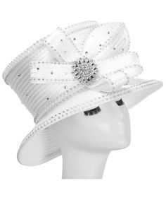 Deluxe Dressy Hat Medium Brim Ribbon Hat with Stoned Embellishment Style: HR1076 Color: White Fabric: Silky Twill, Satin Rhinestone Embellished One Size Fits Most Usher Suits, Dressy Hats, Fancy Suit, Church Hat, Pillbox Hat, Church Hats, Plus Size Blouses, White Fabric, White Fabrics