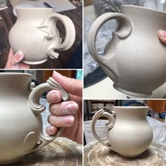 the process of making a vase is shown in four different stages, including being sculpted