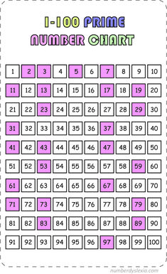 a printable number chart with the numbers in pink and purple on it, as well as