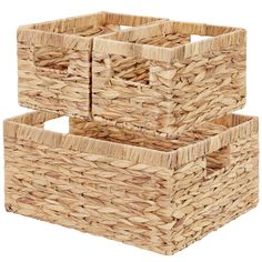 three wicker baskets stacked on top of each other