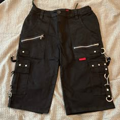 Brand New Tripp Shorts. All Hardware And Zippers In Perfect Condition. Black Baggy Cargo Shorts, Tripp Nyc Shorts, Tripp Shorts, Emo Shorts, Goth Shorts, Grunge Shorts, Tripp Pants, Punk Clothes, Black Cargo Shorts