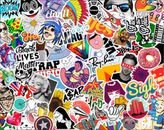 many different stickers are shown together