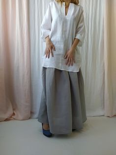 "Maxi linen skirt with pockets is perfect choice when you need casual, comfortable and stylish outfit combination. High waist linen skirt is clothing piece that can be easily paired with any top and creates a charming feminine look. Before placing an order, check the approximate measurements given below. If you are unsure about your size or would like to adjust the length of the item, you could leave your personal measurements (height, waist and hips) in a personalization box. SIZE and FIT Size Wide Leg Beach Skirt With Pockets, Beach Skirt With Pockets And Wide Leg, Bohemian Linen Maxi Skirt With Lined Detail, Bohemian Baggy Maxi Skirt For Spring, Bohemian White Full Skirt Bottoms, Spring Bohemian Baggy Maxi Skirt, Bohemian Long Linen Maxi Skirt, Bohemian Linen Maxi Skirt, Bohemian Maxi Skirt With Pockets For Spring