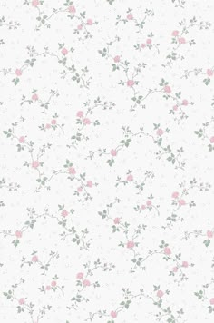 a white wallpaper with pink and green flowers